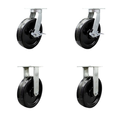 Service Caster 10'' Heavy Duty Phenolic Wheel Caster Set 2 Swivel Lock and Brake 2 Rigid, 4PK CRAN-SCC-KP92S1030-PHR-SLB-BSL-2-R-2